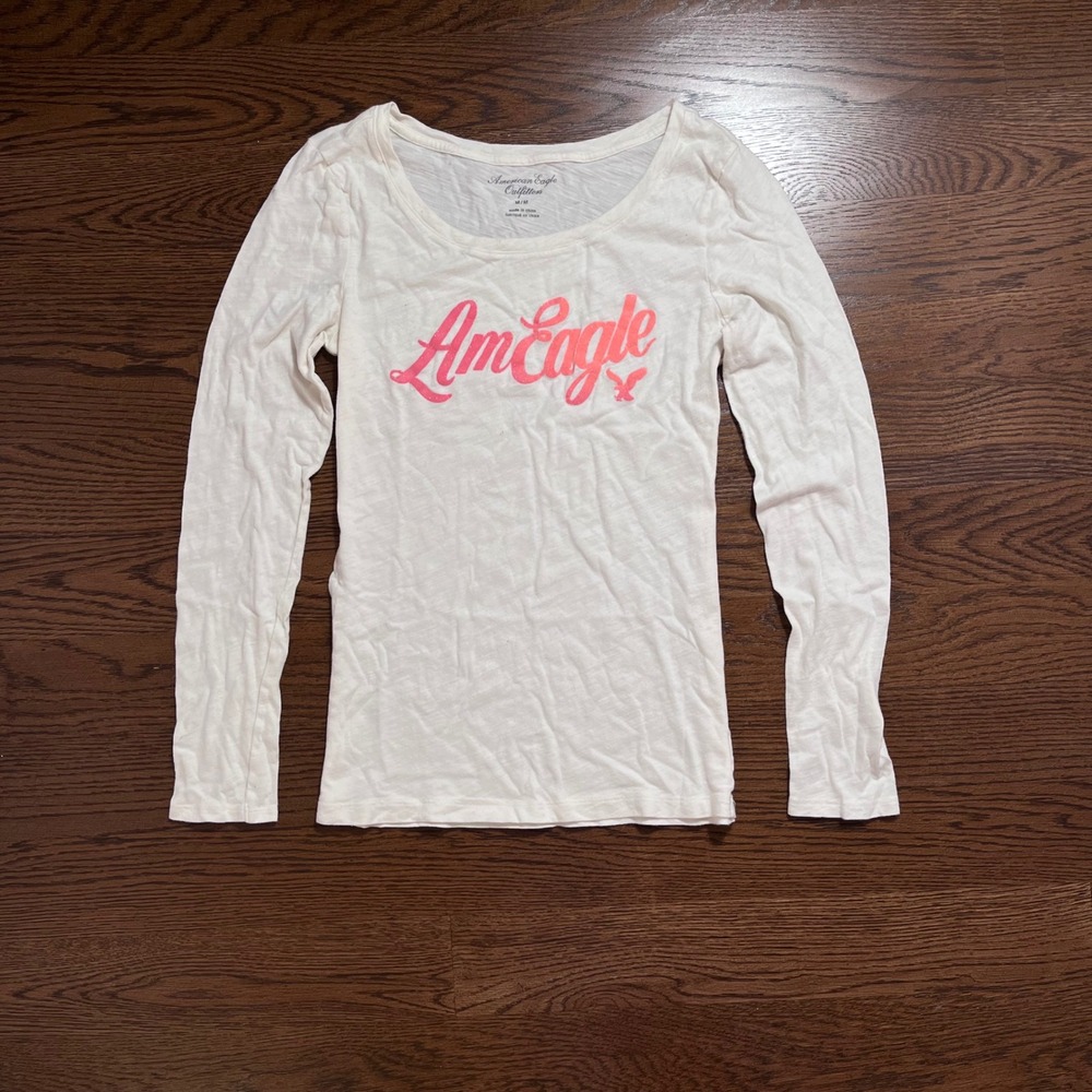 y2k american eagle white & coral graphic long sleeve medium